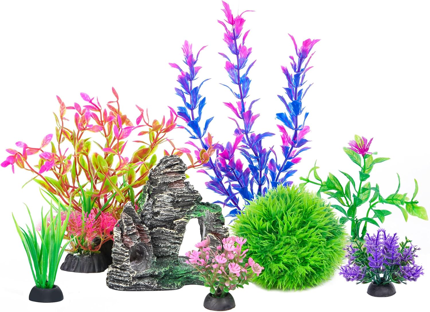 Aquarium Planted Plants - Aquarium Decor Set: Plastic Plants &