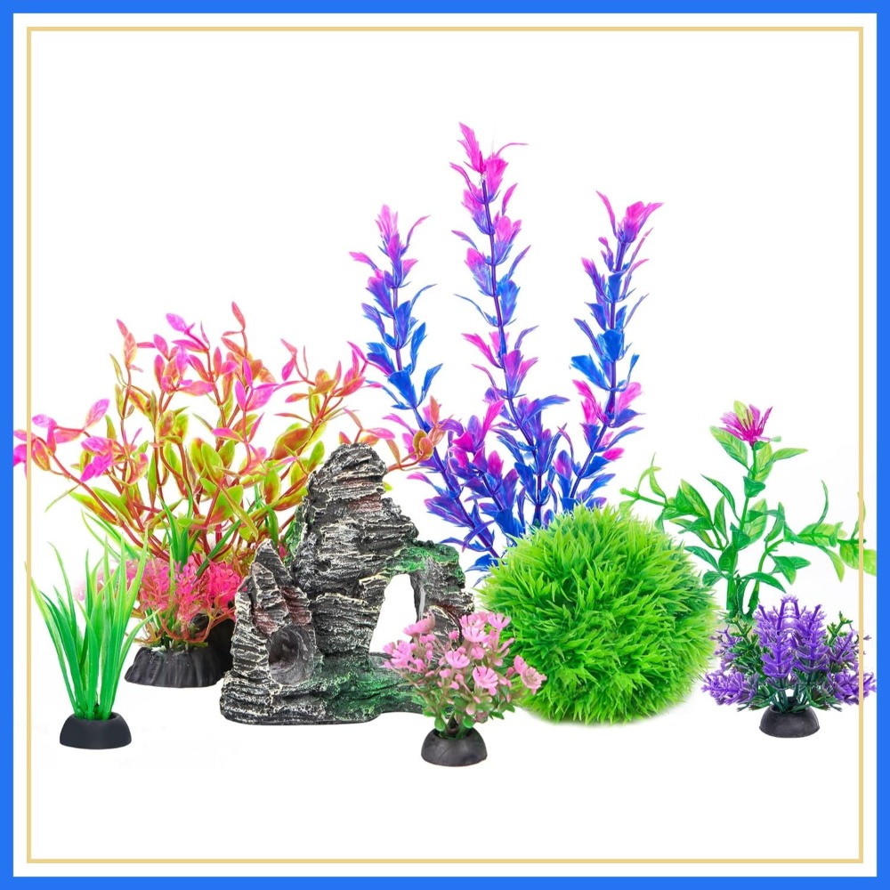 Planted Aquarium Accessories - Aquarium Artificial Plastic Plants and Rock